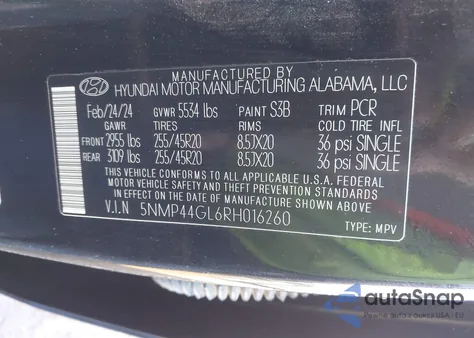 2024 Hyundai Santa Fe Limited z USA, uszkodzony, nr VIN 5NMP44GL6RH016260